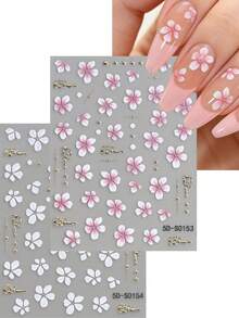 Hình dán móng tay hoa ly hồng trắng dập nổi 5D, họa tiết cánh hoa acrylic điểm vàng, trang trí móng tay tự dính dành cho phụ nữ và bé gái, tạo nên bộ móng tay thanh lịch. - Nhiều màu - Xem 12