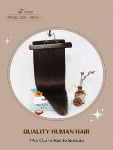 YILITE 7片装 #2 深棕色夹式接发片，真人发丝，Remy真人发，双层缝制，直发夹式接发片，女士适用 - S2 - 查看 2