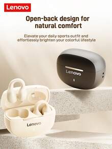 Lenovo 蓝牙耳机，夹式，开放式设计，蓝牙5.4升级版，无漏音，佩戴舒适，低延迟，无线设计，适用于运动、音乐和游戏，兼容苹果、华为、小米和OPPO手机 - 黑色 - 查看 8