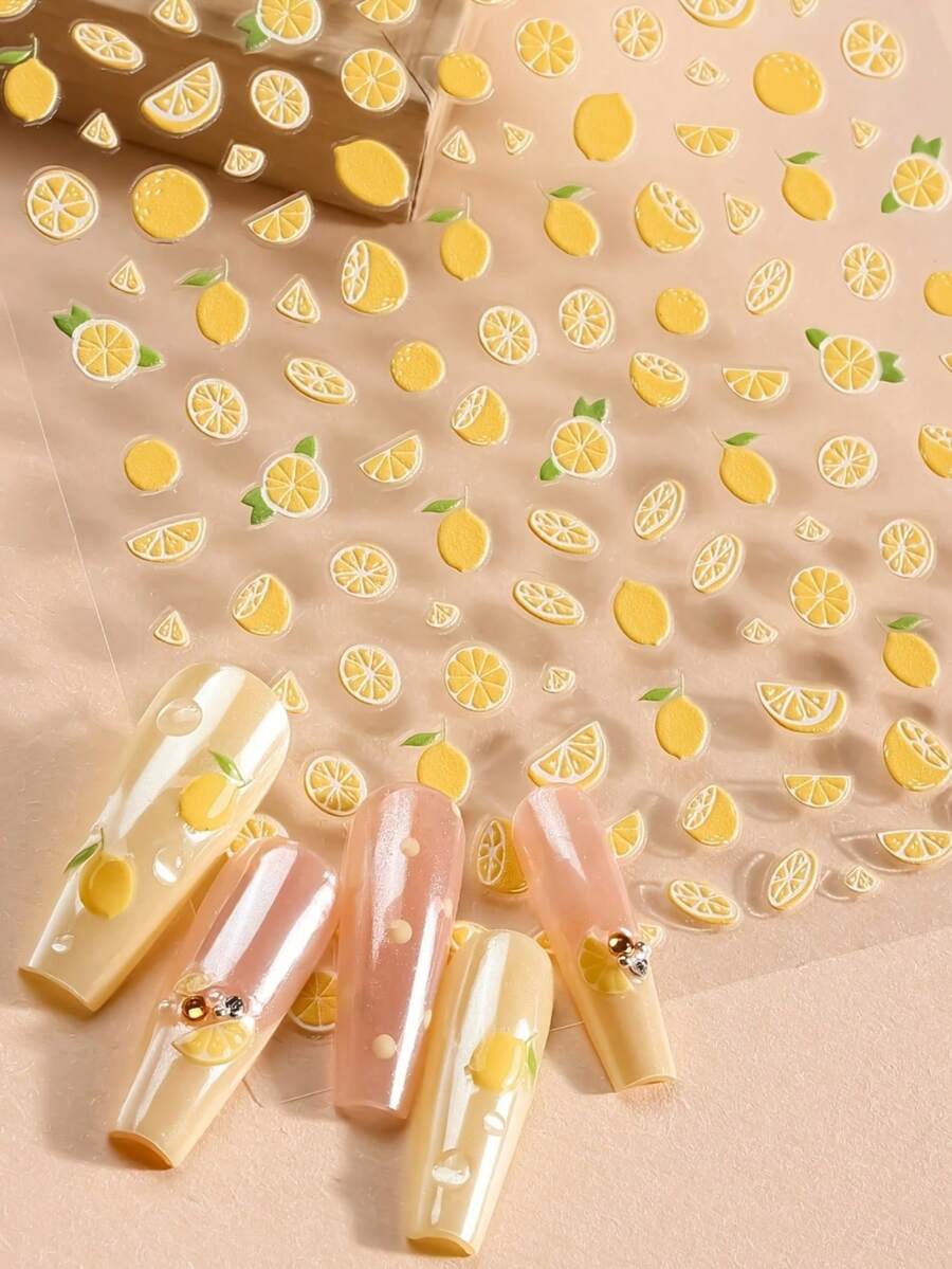Lemon Print Nail Stickers, DIY Nail Art Decorations - Multicolor - View 1