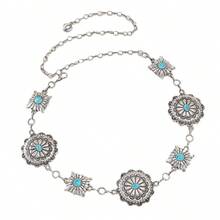 Cadena de cintura de metal de piedra jabón vintage, accesorio de cinturón ajustable y versátil de moda para vestido ajustado - Plateado - Ver 4