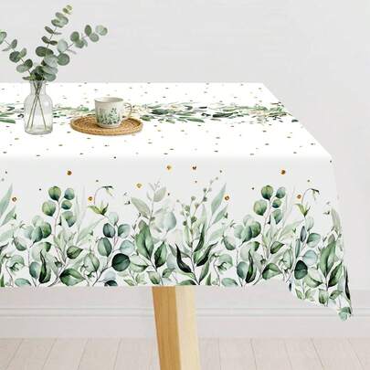 1 chiếc khăn trải bàn họa tiết lá bạch đàn - 183*137cm, hình chữ nhật, dùng một lần, họa tiết hoa mùa xuân, đồ dùng cho tiệc cưới, sinh nhật, trang trí bàn ăn nhà bếp mùa xuân, họp mặt gia đình, trang trí tiệc trong nhà và ngoài trời, tiệc mừng em bé.