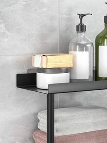 1pc No Drill Towel Rack - Self-Adhesive Towel Rack With Shelf, Bathroom Towel Rack, Can Be Stuck On Bathroom Wall - Black - View 7