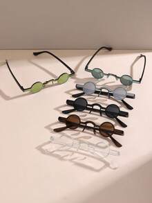 1 Pair Retro Round Fashion Glasses, Fashionable For Street, Travel, Beach Back To School Fashionable Preppy School Look - Grey - View 4