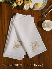 1pc 100% Polyester Napkin, Soft Fabric, Delicate Embroidery, Square Tablecloth, Wedding Party Decor, Multiple Colors Available - Gold - View 5