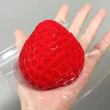 1pc Solid Glossy Large Strawberry Squeeze Toy, Soft & Squishy Silicone-Like Texture, Stress Relief Sensory Fidget, Handmade High Quality Transparent Pink Strawberry Cream Topper - Multicolor - View 2