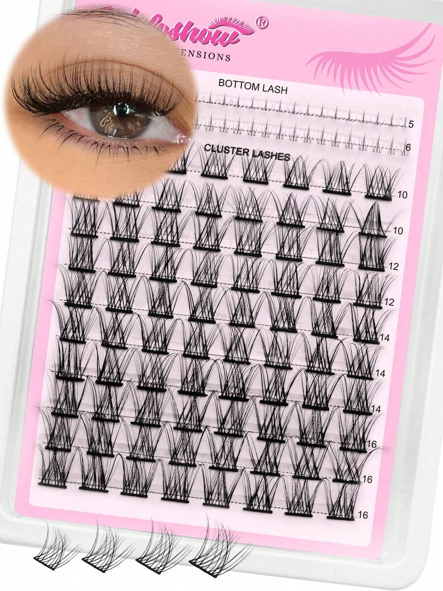 Waloshow D Curl naturliga lösögonfransar, 10-16 mm fransremsa med 5-6 mm bas, spetsiga naturliga fransar, D Curl gör-det-själv-ögonfransförlängningskit, individuellt lösögonfransset, tunt osynligt fransband - D - Visa 1