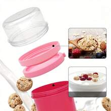 便携式水果沙拉、麦片和酸奶杯套装：防漏、可机洗，适合工作、学习和旅行 - 450毫升 + 250毫升，包含内置叉勺、密封酱料盒、微波炉适用（底层）和牛奶杯 - 彩色 - 查看 8