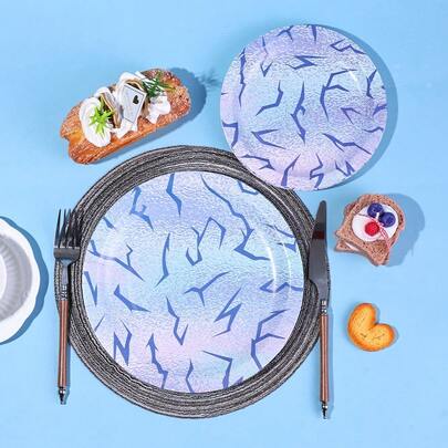 10/20/40Pcs,Purple Holographic Laser Energy Pattern 7inch And 9inch Paper Plates Korean Idol Movie Decoration For Party, Birthday, Bachelor, Korean Pop Themed Plates Korean Idol Sparkling Plates For Rainbow Gradient Music Singer Party Decor