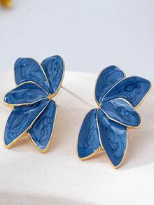 1 Pasang Anting Tusuk Bunga Minyak Tetes Paduan Logam Sederhana Bergaya - Navy Blue - View 4