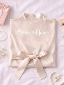 1 pieza Bata de novia de satén personalizada con mangas medias, texto personalizado, bata de boda personalizada para novia y dama de honor, bata con nombre personalizado, regalo de bata de novia - Multicolor - Ver 6