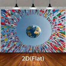 2D Flat Design 1pc World Map Flag Banner - Unified Globe With Flags Of All 194 United Nations Member Countries - Vibrant Colors On Durable Polyester Fabric Background. Suitable For Birthdays Christmas Global Events Classroom And Office - 1PC - 查看 1