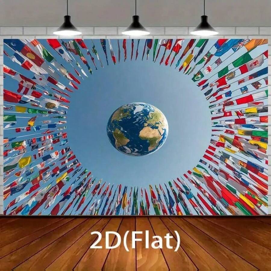 2D Flat Design 1pc World Map Flag Banner - Unified Globe With Flags Of All 194 United Nations Member Countries - Vibrant Colors On Durable Polyester Fabric Background. Suitable For Birthdays Christmas Global Events Classroom And Office - 1PC - 查看 1