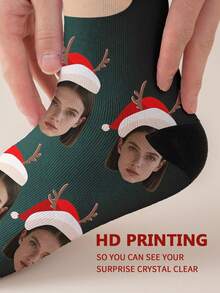 1 par de calcetines personalizados de media pantorrilla con texto y foto impresos, calcetines personalizados con texto "La mejor madre de todas" y foto de un apuesto hombre, calcetines de media pantorrilla personalizados con imagen de pareja, adecuados para el Día del Padre, regalos de cumpleaños y otras ocasiones - Multicolor - Ver 5