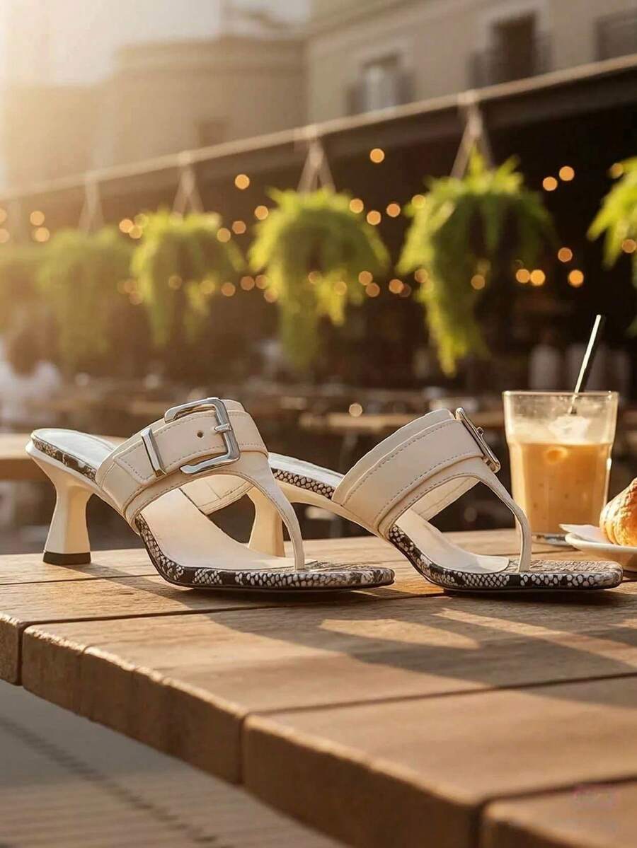 Dép xỏ ngón thiết kế độc đáo dành cho nữ, mẫu mới về, dép lê ngoài trời, họa tiết da cá sấu, gót mỏng, kiểu dáng retro. - trắng - Xem 1