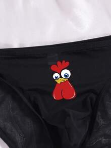 男士黑色透气舒适日常穿着公鸡印花三角内裤 - 黑色 - 查看 6