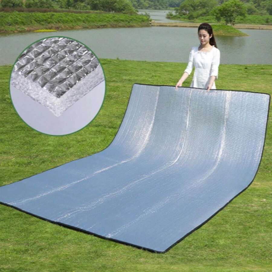 1400克铝箔野餐垫，可折叠防水防潮户外露营毯，便携式沙滩垫，带收纳袋，适合露营、徒步旅行、旅行 - A - 查看 1