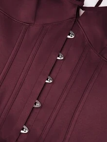 性感缎面束身露脐上衣，女士露背吊带背心，前扣后系带设计，塑腰内衣，情人节夏季穿搭 - 暗紫色 - 查看 4