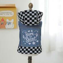 1 bộ quần áo cho thú cưng, áo khoác cho chó mùa xuân/hè hàng mới về, trang phục cho chó nhỏ - họa tiết kẻ caro ngôi sao - màu đen - màu đen - Xem 12