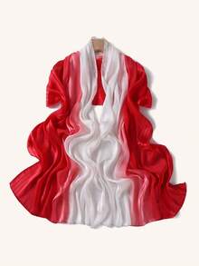 1pc Women's Ombre Striped Pleated Scarf, Fashion Versatile Silk Shawl Hijab - Multicolor - View 5