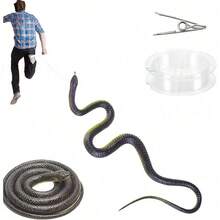 逼真橡胶恶作剧蛇，成人玩笑蛇带绳夹，拉绳蛇恶作剧追人，恶作剧礼物 - 彩色 - 查看 1