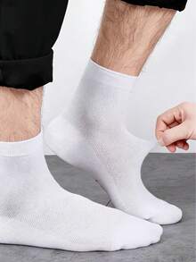 1 Pair Men's Breathable Mesh Mid-Calf Socks, Thin Solid Black Business Socks For Spring/Summer - Multicolor - View 8