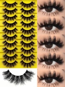 10 Pairs Soft, Fluffy & Natural 3D Mink False Eyelashes Makeup Set, Extension Lashes & Short Lashes - Black - View 2