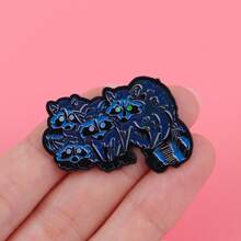 卡通动物猫浣熊水獭珐琅徽章趣味语录胸针翻领别针徽章背包服装配饰时尚珠宝朋友礼物 - 黑色 - 查看 11