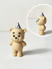 1个蜡烛吹灭熊生日蛋糕装饰，儿童生日派对蛋糕装饰，熊毛绒玩偶摆件礼盒装饰 - 彩色 - 查看 11