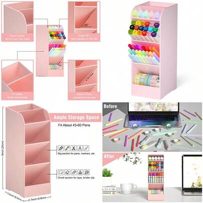 Pen Holder Pencil Holder For Desk Pen Organizer For Office School Desktop Large Capacity Pen Storage Organizer With 5 Compartment For Pens Markers Makeup Brush Cosmetics Pink 1 Pack
