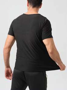 1pc Men's Sweat Enhancing Short Sleeve Shirt, Silver Lining Insulation, Fitness Gym Workout Sweat Inducing Clothing, Rapid Sweating, Temperature Locking Sweat Boosting Fitness Top Spring Sports - Blue - View 3