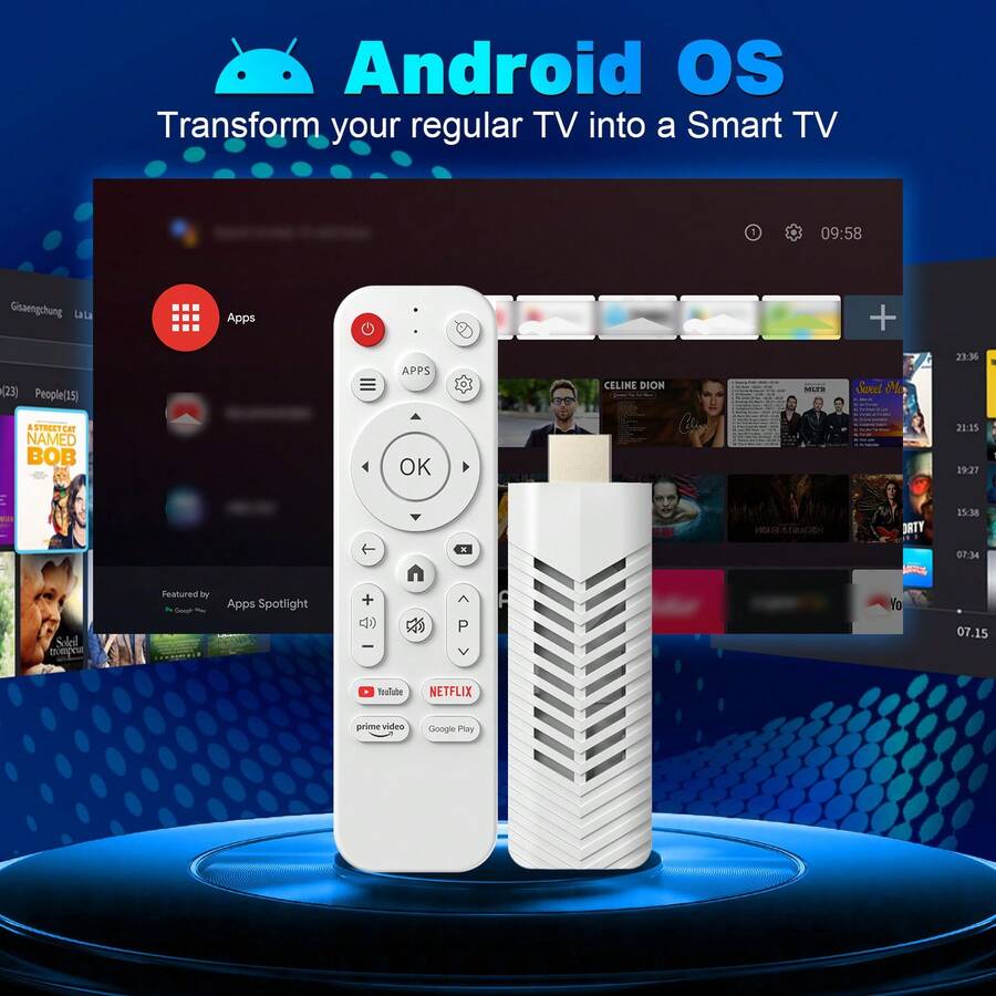 VELEC Android 14.0 TV Stick ATV 四核 WiFi 6 2.4G/5.8GHz 藍牙 5.0 4K HD 串流設備,兼容電視與投影機,Android ATV 即插即用智慧電視棒 - 白色 - 查看 1