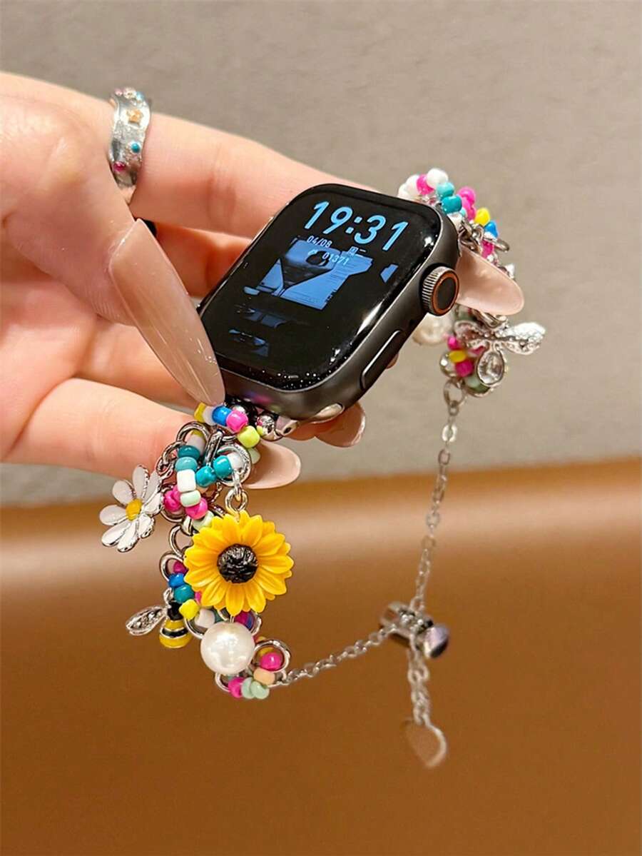 1 pieza Banda decorativa y elegante de joyería con estilo lindo y femenino, compatible con Apple Watch de 38mm, 40mm, 41mm, 42mm, 44mm, 45mm, 46mm, 49mm, correa para Apple Watch Series Ultra 11/10/9/8/7/6/5/4/3/2/1 SE - siete colores - Ver 1