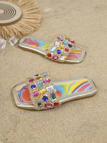 Dép thời trang trẻ em, dép đi biển mùa hè cho bé gái, kiểu mũi vuông đính đá lấp lánh mới. - Nhiều màu - Xem 1