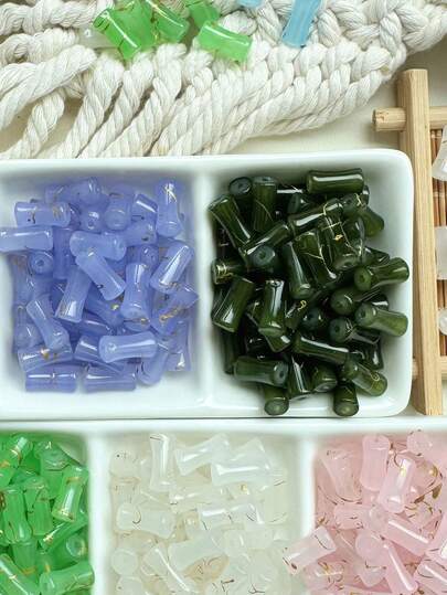 50颗仿玉竹珠玻璃珠，适用于珠宝制作、手工DIY手链、项链、配饰、复古风发饰。