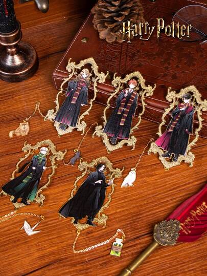 Harry Potter 书签，哈利、赫敏、罗恩、马尔福人物吊坠饰品，镂空金属书签，生日礼物，文具礼品，阅读用品，送给同学、老师、挚友，趣味情人节礼物