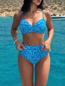 Summer Solid Color Sexy Elegant Bohemian Style Spaghetti Strap Bikini Swimsuit, Sweet Two Pieces Beach Vacation Set - Multicolor - View 7