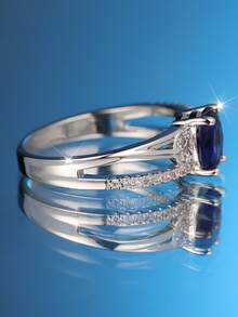 1枚白色镀K金戒指，镶嵌蓝色立方氧化锆，饰以叶子图案，奢华母亲节/节日礼物，适合派对、日常佩戴及全年送礼。 - 藍色 - 查看 4