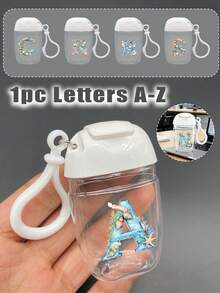 1个透明空洗手液瓶，印有贝壳和海星字母图案，字母A-Z。香水喷雾瓶，带挂钩和防摔硅胶盖，夏威夷旅行便携化妆瓶 - 彩色 - 查看 1