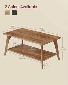 VASAGLE Coffee Table, 2-Tier Living Room Table With Storage, Center Table With Rounded Corners, 21.7 X 39.4 X 17.7 Inches, Easy To Assemble - 棕色 - 查看 5