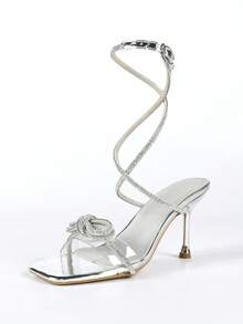 Women's Rhinestone Decor Fashion Daily Wear High Heel Sandals - Silver - View 9