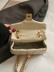 1件装奢华绗缝锁扣装饰女士多功能单肩/斜挎/腋下包 - 米色 - 查看 7