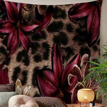 Leopard Print R1d Lily Tapestry Wall H1anging - Horizontal Wild Luxury & Print Suitable For Living Room  Modern Dark Aesthetic Horizontal Wall With Skin Fabric Texture For Home Decoration - 1PC - 查看 8