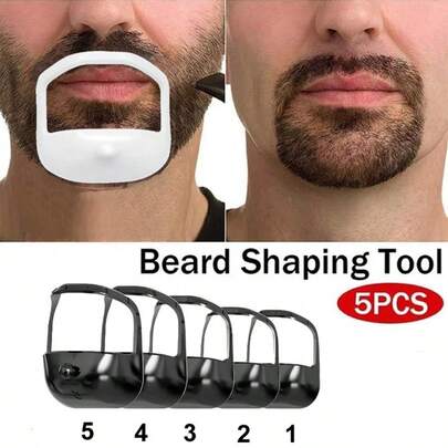 Bộ dụng cụ tạo hình râu dê 7 kích cỡ, bộ dụng cụ bằng nhựa ABS chính xác để tỉa và tạo kiểu râu dê và ria mép, 5 kích thước đường viền khác nhau với đường kẻ và trục đối xứng được đánh dấu, cạnh dày 1,5mm và bề mặt chống trượt ở mặt sau.