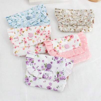 1 pieza Bolso con solapa de encaje plisado con diseño de flor, bolsa portátil mini para almacenar toallas sanitarias, bolsa para tarjeta de estudiante, bolsa de identificación, monedero, bolsa cosmética mini, bolsos para mujer, bolsa para lápiz labial, bolsa para almacenar toallas sanitarias, bolsa portátil para viaje, organizador de joyas, organizador de esmalte de uñas, organizador de aceite labial, organizador de aceites esenciales, bolso de mano con cierre de cremallera para cosméticos, monedas, llaves, auriculares, artículos pequeños, regalo para amigos, regalos para mamá, regalos para damas de honor, artículos esenciales para viajes, artículos esenciales para cruceros