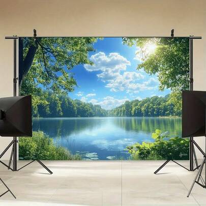 2D 플랫, 1개 열대 해변 파티 배경 배너 - 청록색 바다와 야자수 디자인, 주름 방지 수제 스티치 가장자리, 사계절/야외 장식, 생일, 결혼식, 사진 부스, 하와이 테마에 적합