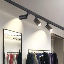 Conjunto de luminária de teto com trilho, lâmpada GU10, embutida, em alumínio preto + PC, AC85-265V, giratória 180°, preto/branco, com trilho (inclui trilho e acessórios de conexão), ideal para quarto/escritório/sala de estar/closet/vitrine/showroom/loja/galeria/corredor/sala de jantar/loja de roupas/bar. - Preto - Ver 9