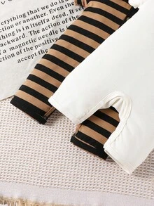 Bộ 2 món đồ mùa hè mới cho bé trai: áo polo cổ bẻ thêu hình gấu, áo liền quần tay ngắn kẻ sọc và áo liền quần tay ngắn màu trơn. - màu nâu - Xem 6