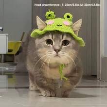 可爱宠物猫狗帽，趣味头饰/头套，猫咪用品，小型犬配件，猫咪衣服，柔软小型宠物头饰，适合猫咪和幼犬，幼犬用品 - 綠色 - 查看 2