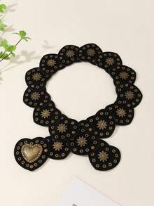 1pc Women's Vintage Western Metal Patchwork Heart-Shaped Belt, Y2K Retro Unique Vintage Feel Leather Belt With Butterfly Chain Pendant - Black - View 3